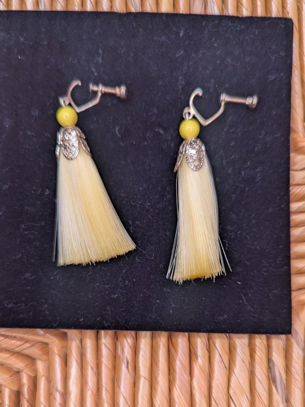Canary Yellow Vintage Tassel Earrings